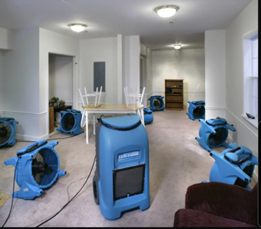 Air movers and dehumidifier setup for Water Damage Restoration in El Segundo
